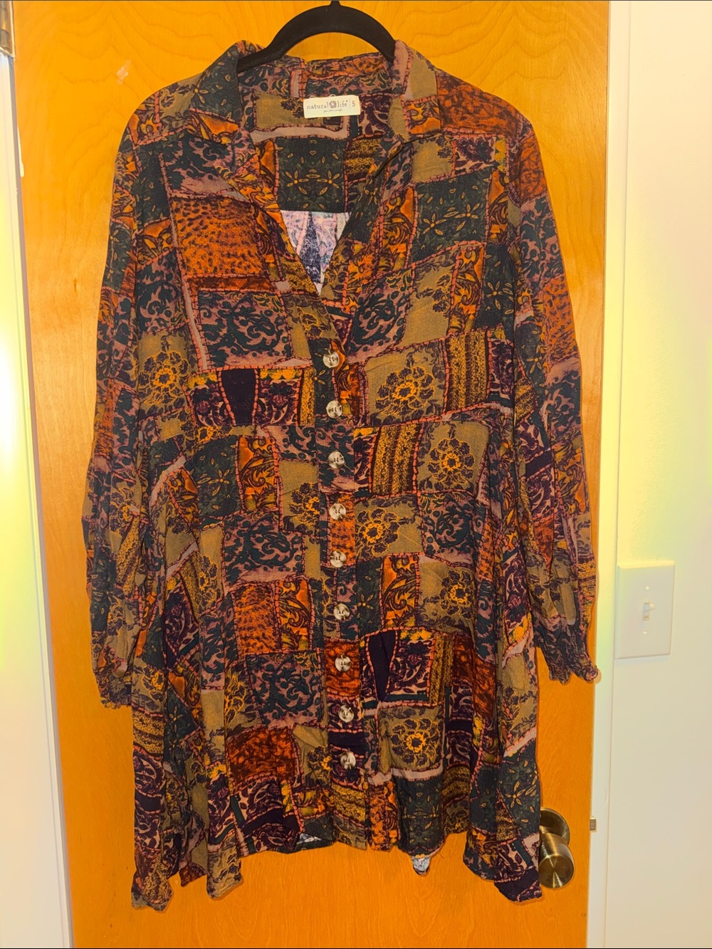 NATURAL LIFE Patchwork Floral Button-Front Tunic Jacket - Navy, Rust, Olive